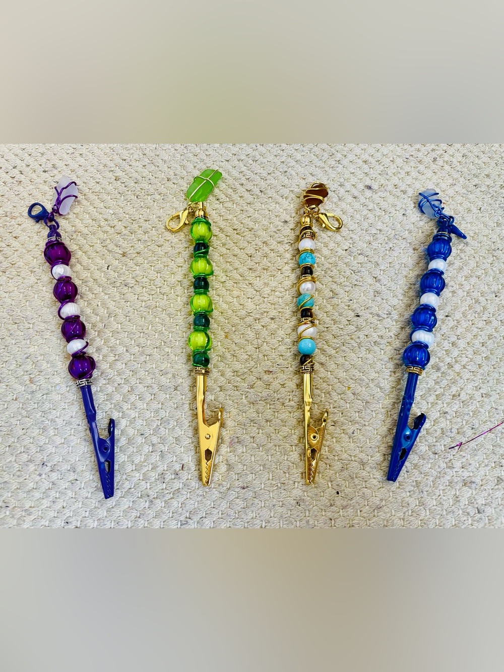 Beaded Alligator Clips - sea glass charm series